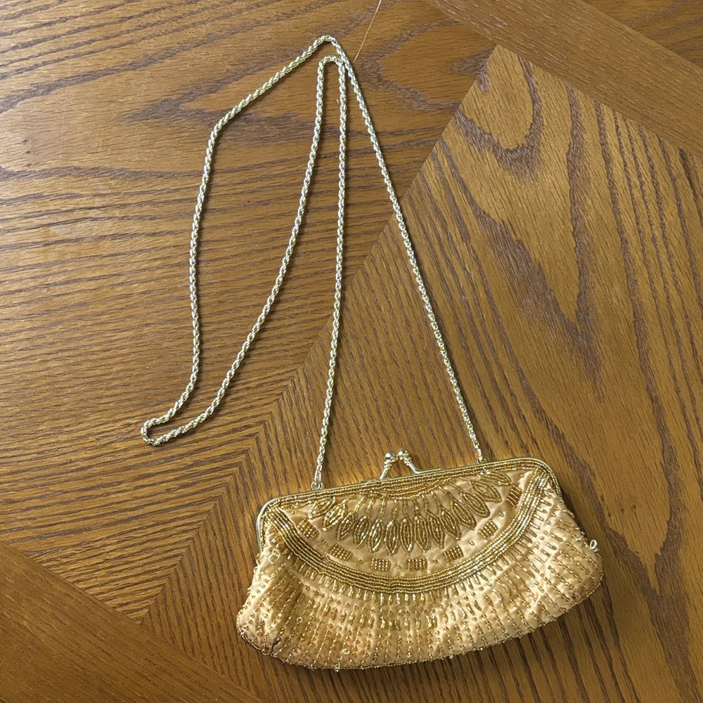 Small Vintage Beaded Gold Clutch Bag